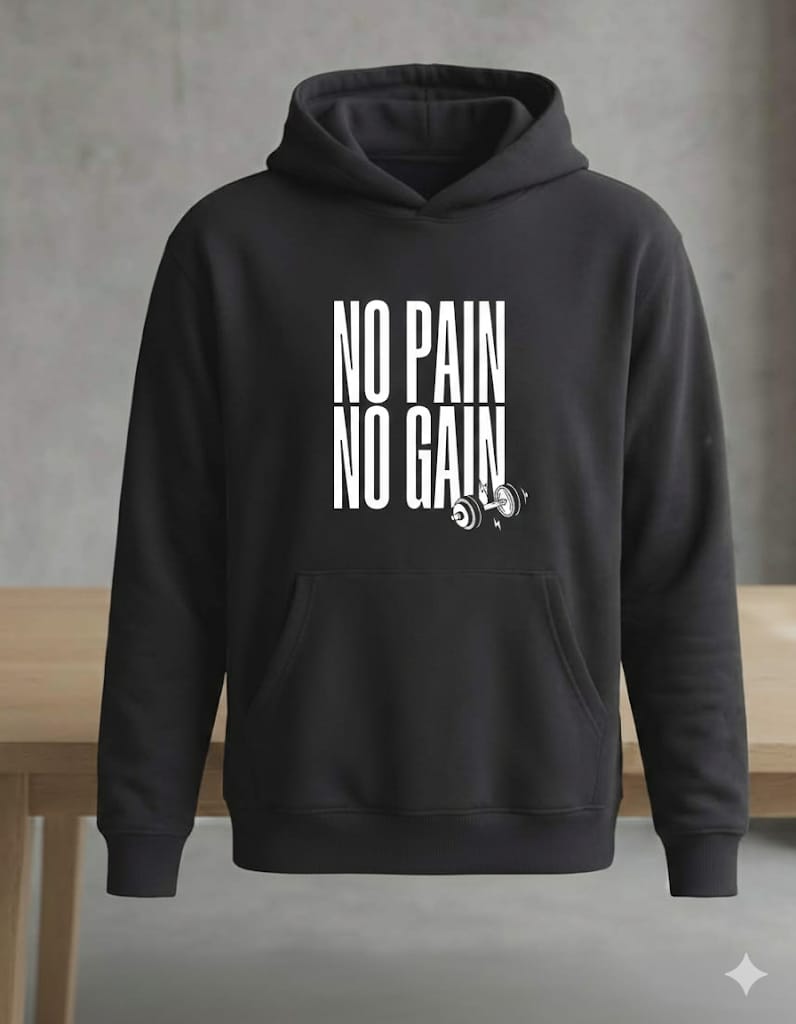Premium "No Pain No Gain" Motivational Gym Hoodie for Men & Women – Soft Cotton Fleece
