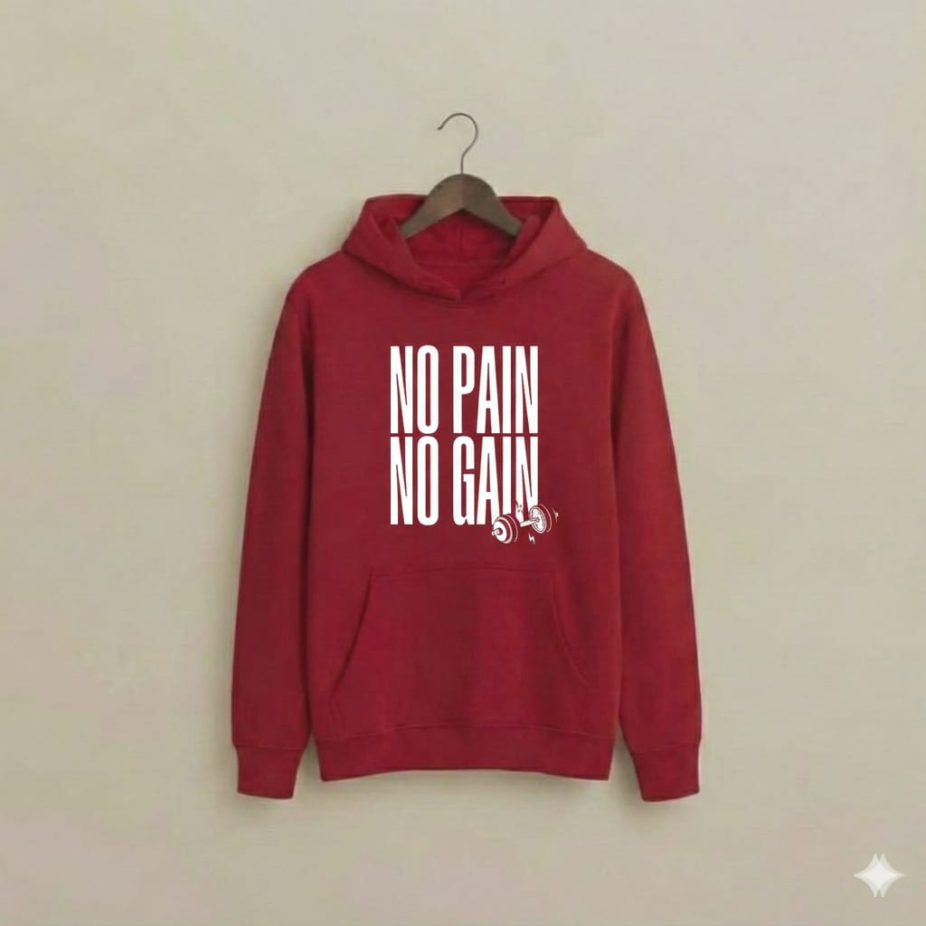 Premium "No Pain No Gain" Motivational Gym Hoodie for Men & Women – Soft Cotton Fleece
